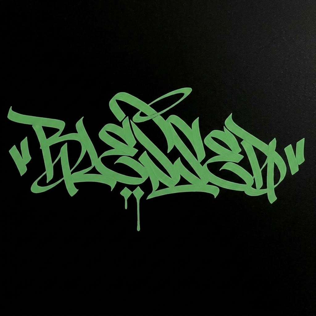 Calcomanía "BLESSED" Estilo Graffiti en Vinil de Corte