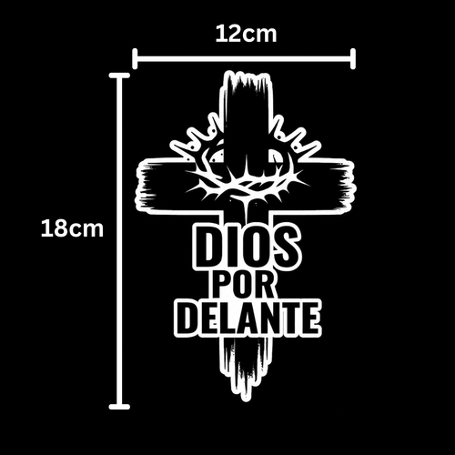 Calcomanía Dios Por Delante – Cruz y Corona de Espinas