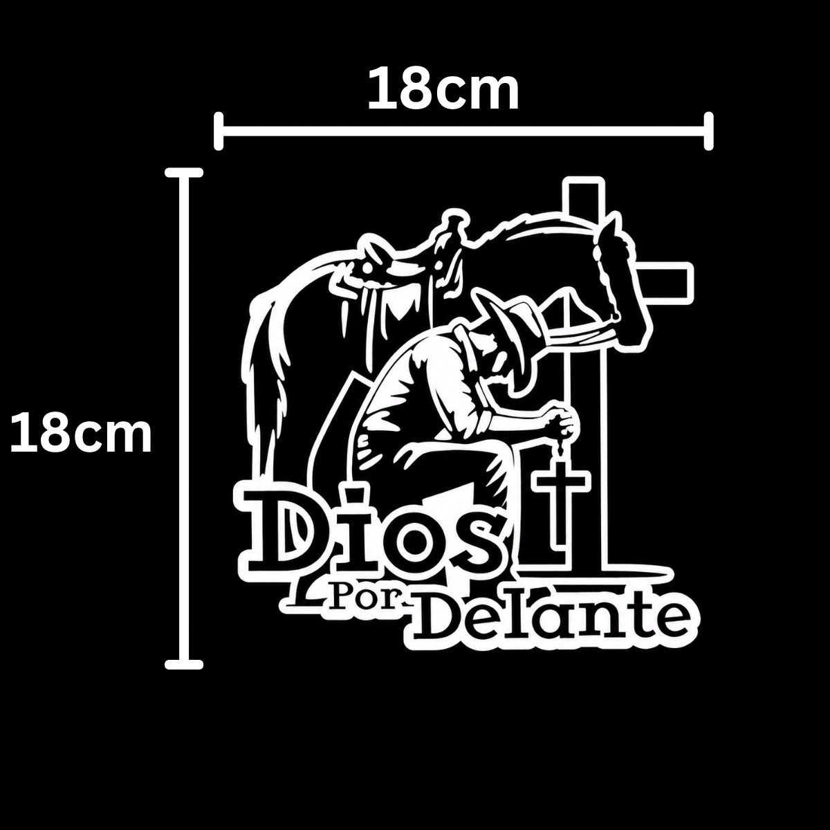 Calcomanía Vaquera Dios Por Delante con Caballo y Cruz | Vinil de Corte