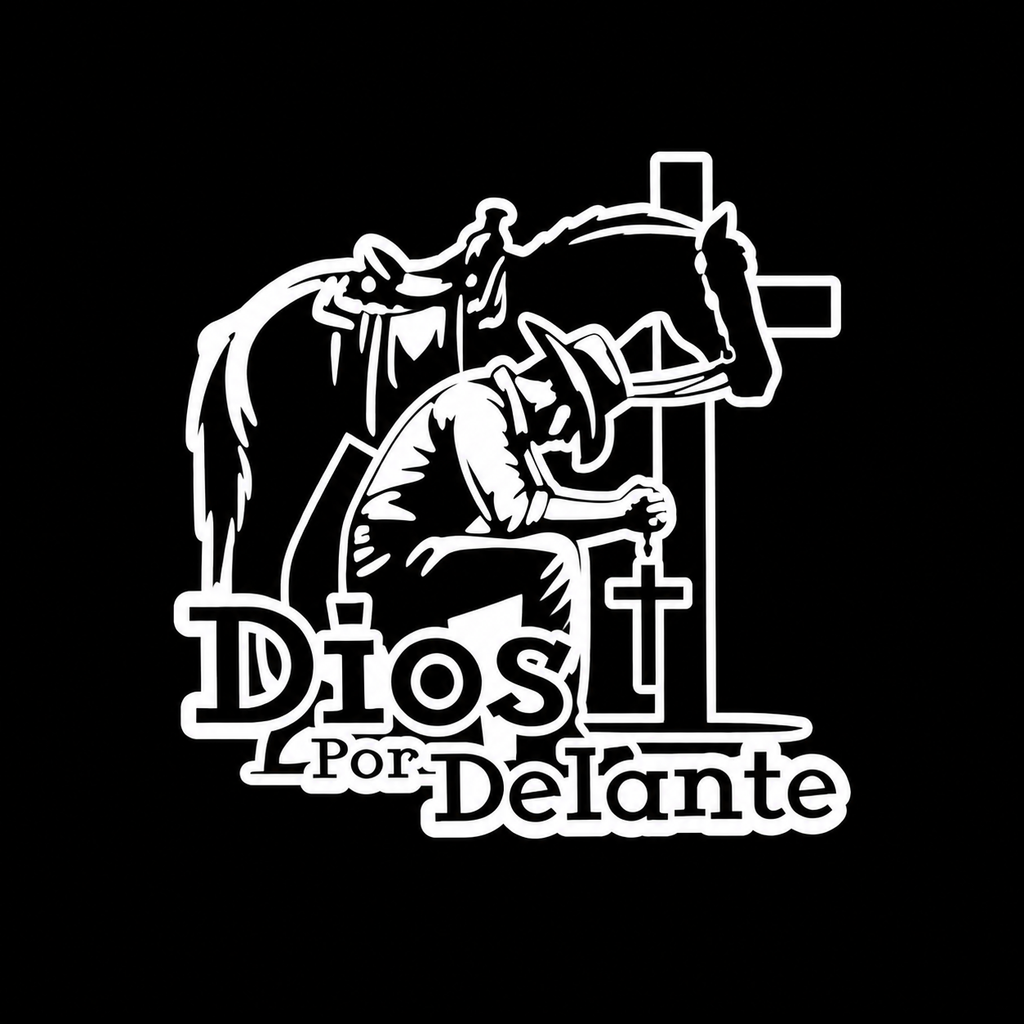 Calcomanía Vaquera Dios Por Delante con Caballo y Cruz | Vinil de Corte