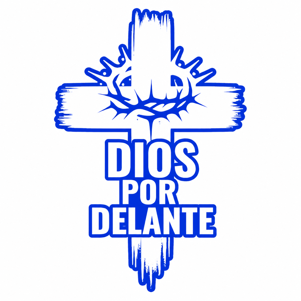 Calcomanía Dios Por Delante – Cruz y Corona de Espinas