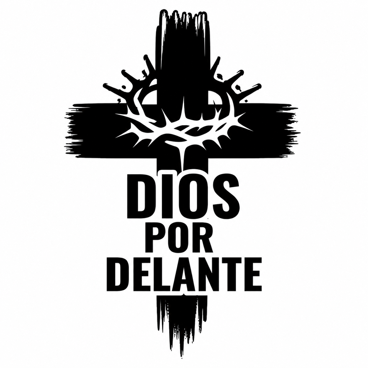 Calcomanía Dios Por Delante – Cruz y Corona de Espinas