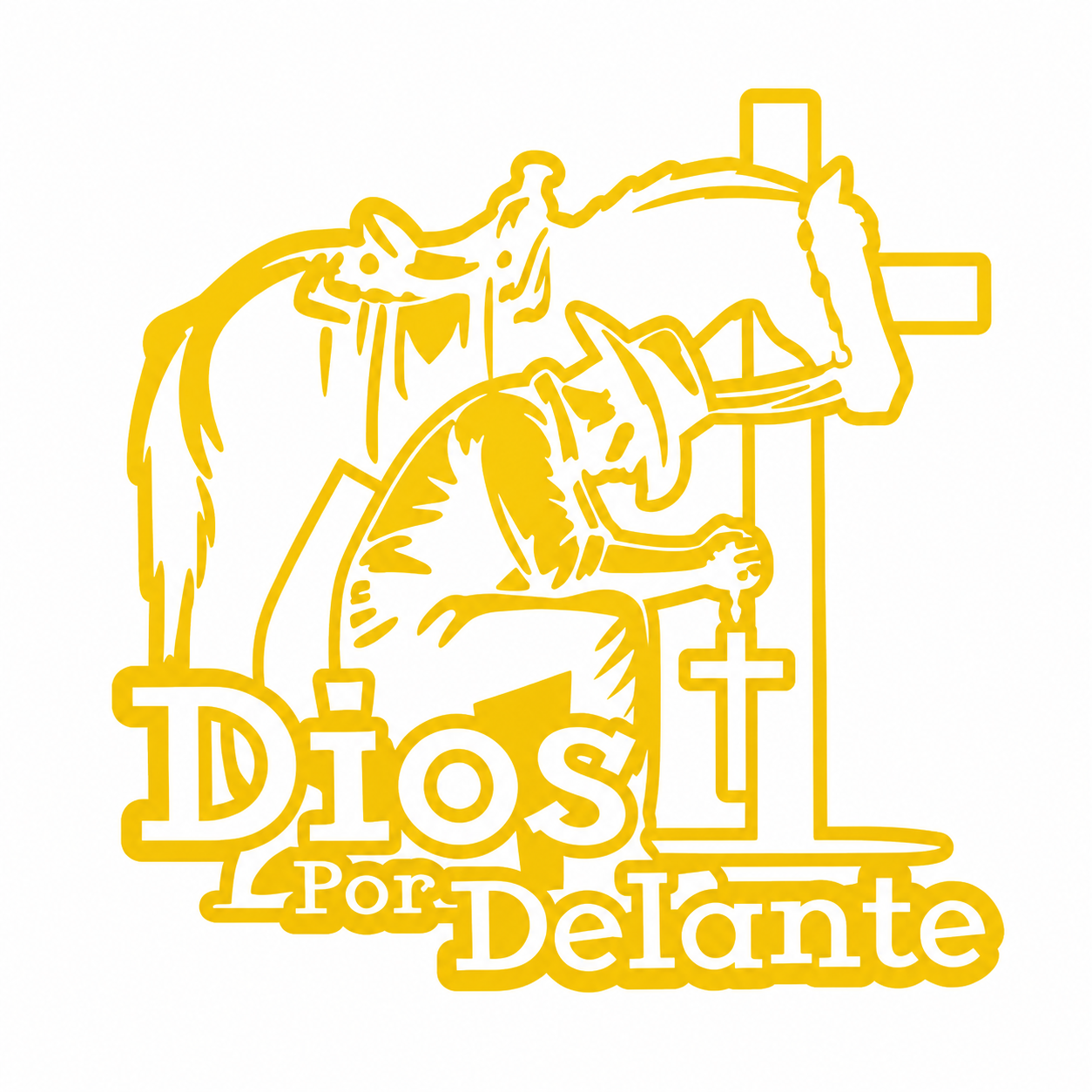 Calcomanía Vaquera Dios Por Delante con Caballo y Cruz | Vinil de Corte