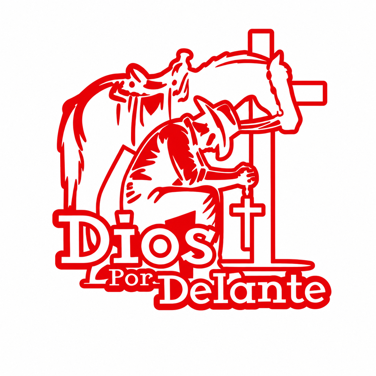Calcomanía Vaquera Dios Por Delante con Caballo y Cruz | Vinil de Corte
