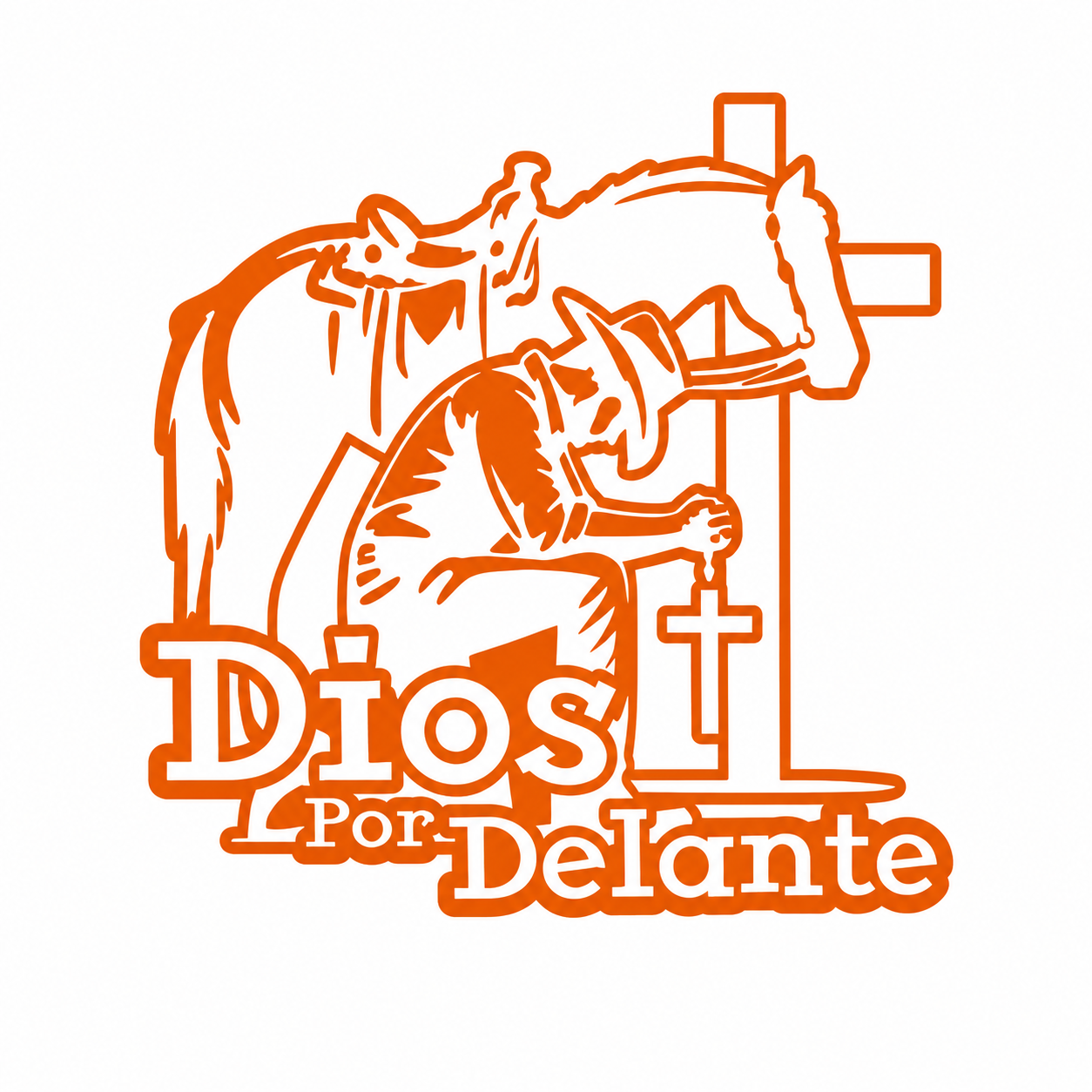 Calcomanía Vaquera Dios Por Delante con Caballo y Cruz | Vinil de Corte