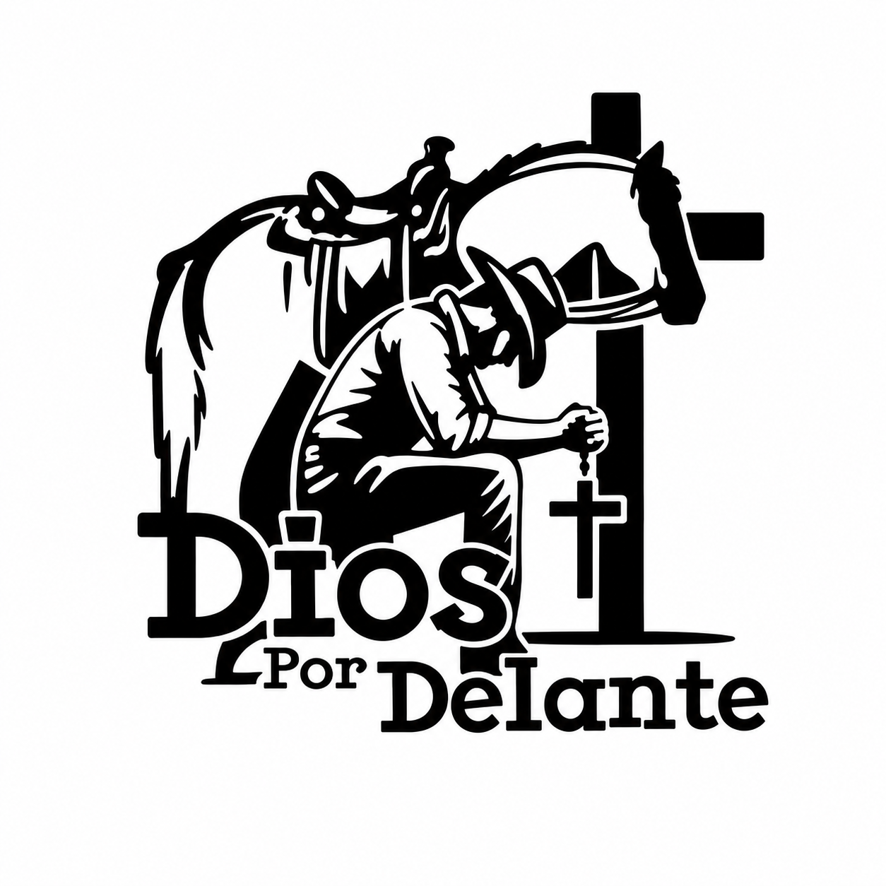 Calcomanía Vaquera Dios Por Delante con Caballo y Cruz | Vinil de Corte