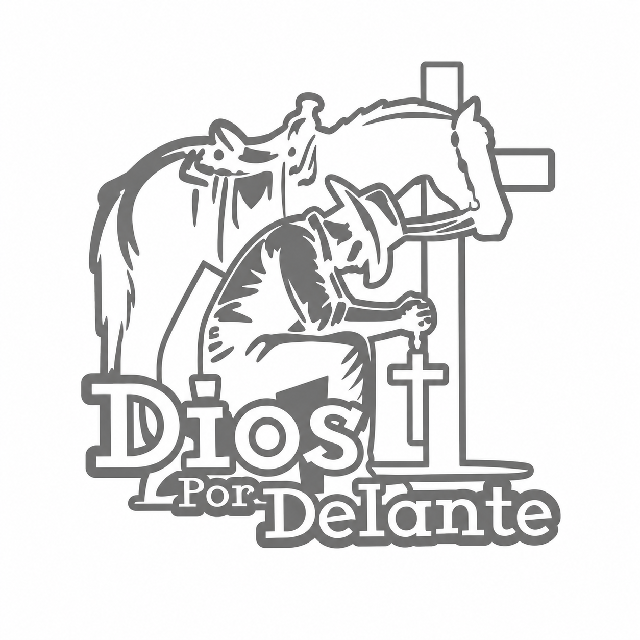 Calcomanía Vaquera Dios Por Delante con Caballo y Cruz | Vinil de Corte