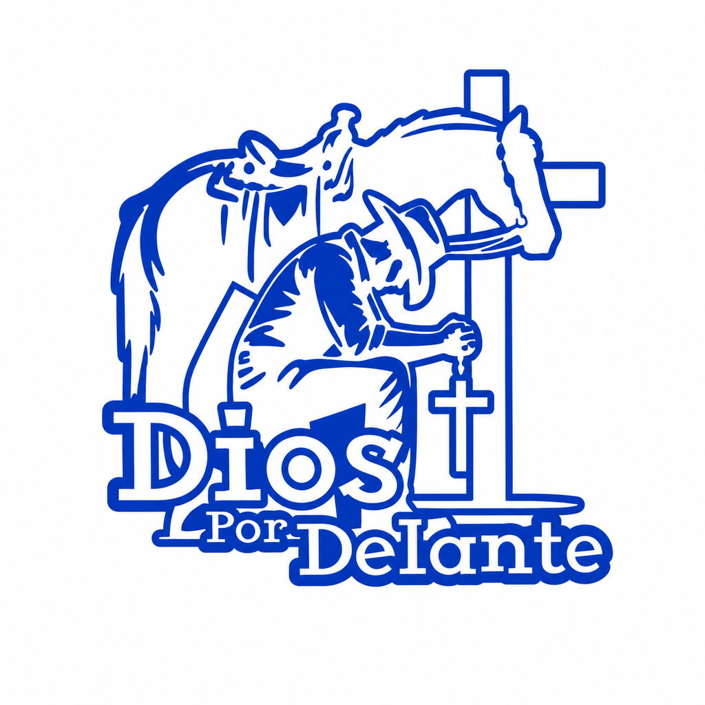 Calcomanía Vaquera Dios Por Delante con Caballo y Cruz | Vinil de Corte