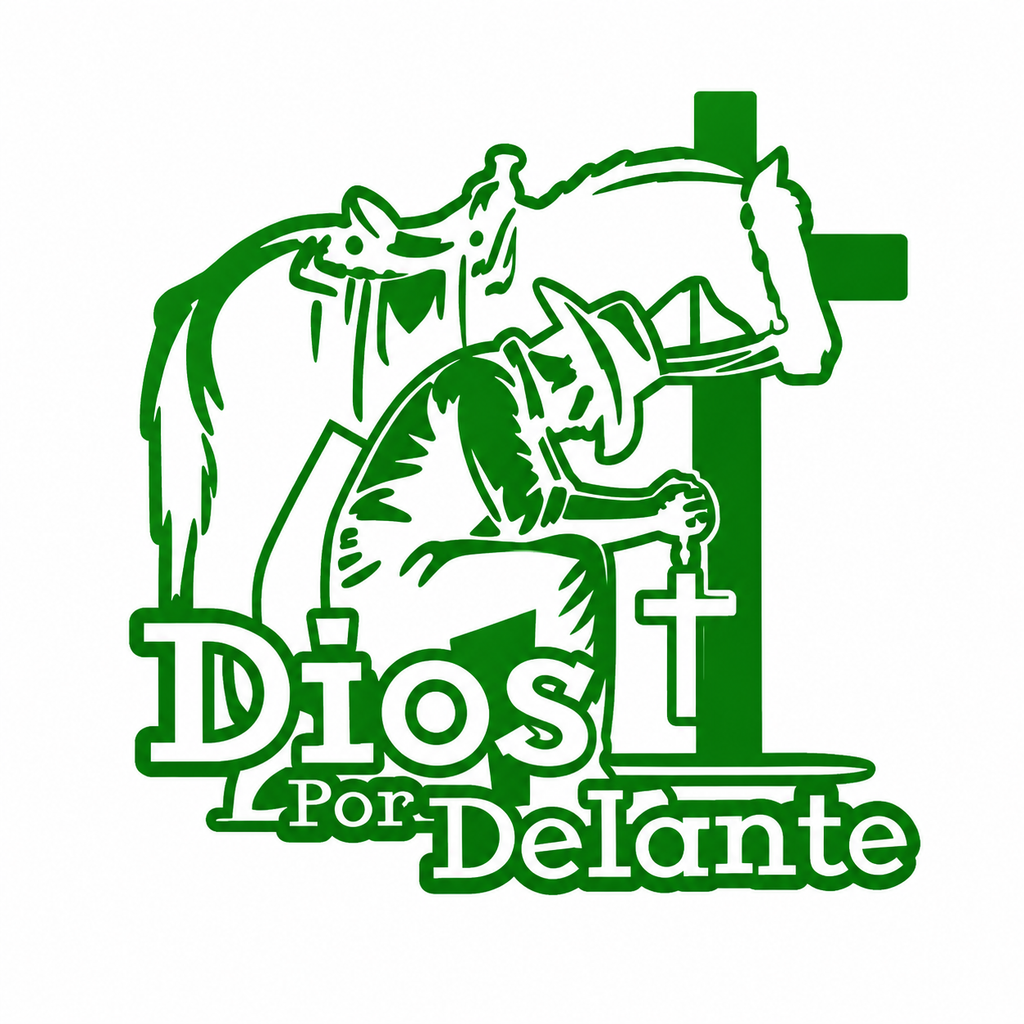 Calcomanía Vaquera Dios Por Delante con Caballo y Cruz | Vinil de Corte