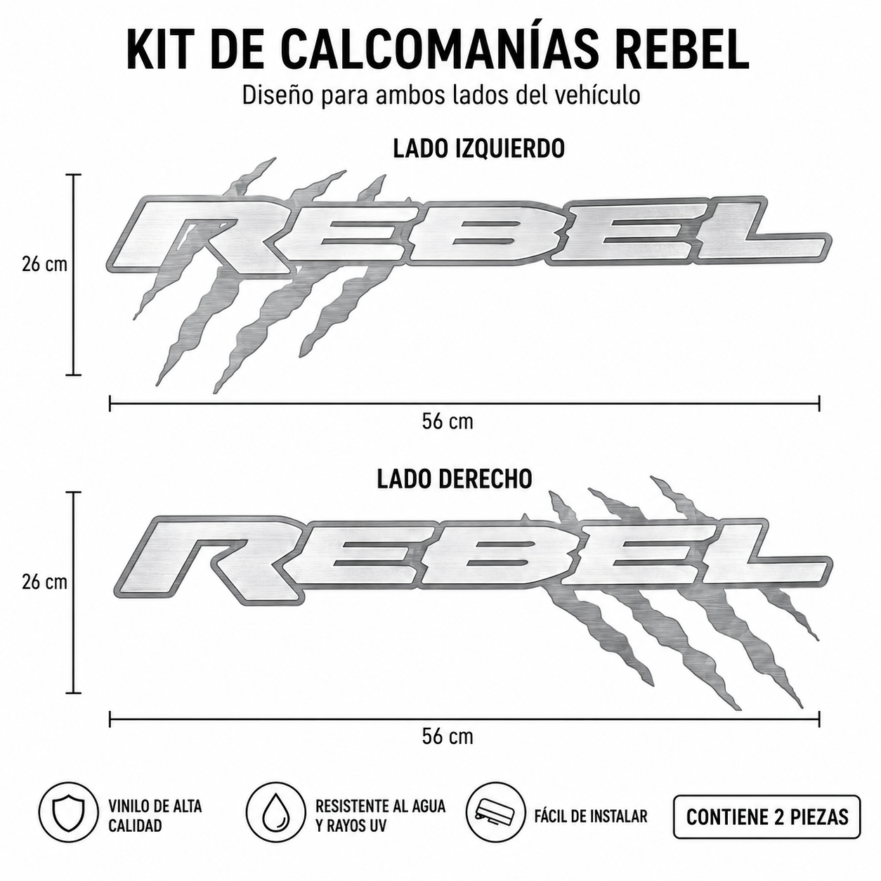 Kit Calcomanías REBEL con Garrazos 56x26 cm – 2 Piezas en Vinil