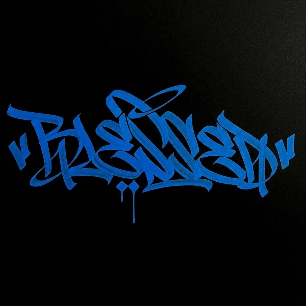Calcomanía "BLESSED" Estilo Graffiti en Vinil de Corte