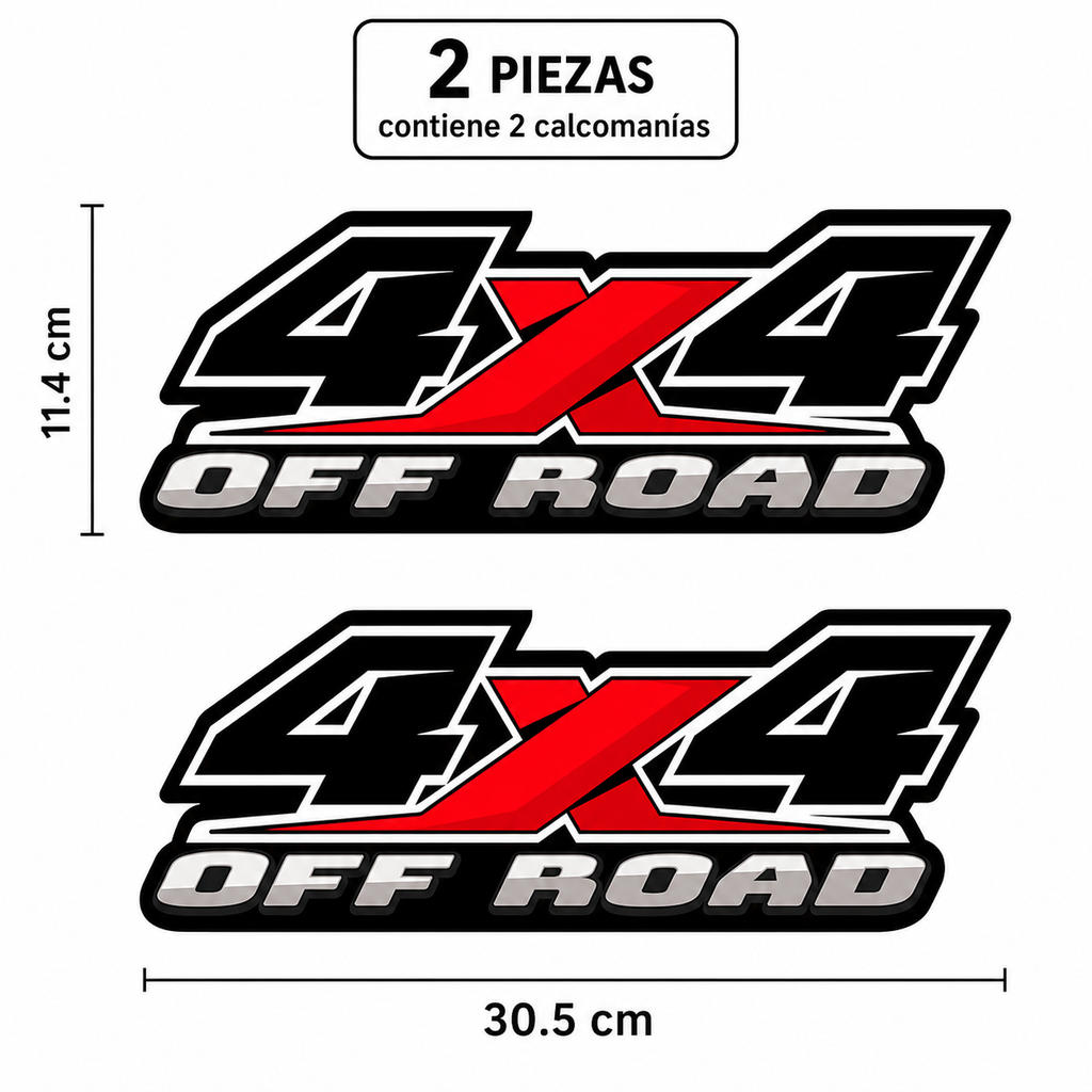 Calcomanías 4X4 OFF ROAD 30.5x11.4 cm – Kit 2 Piezas en Vinil