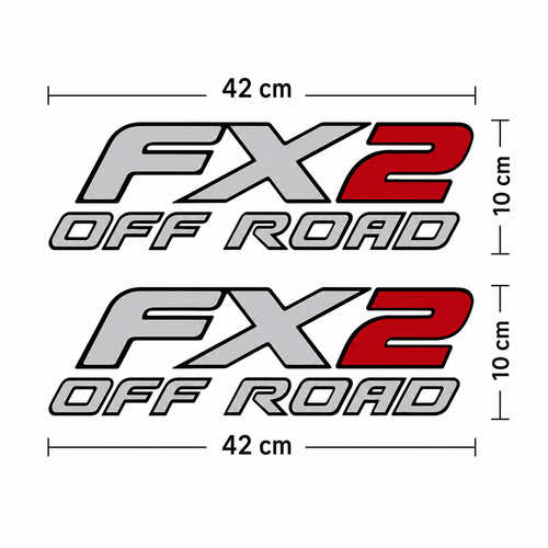 Calcomanía FX2 OFF ROAD Roja y Plata | Kit 2 Piezas