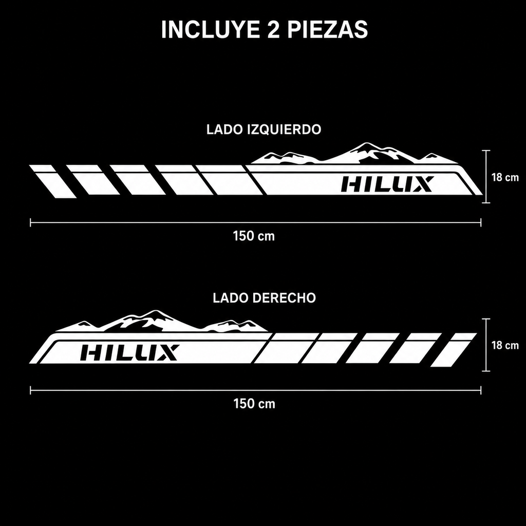 Kit Calcomanías Laterales Toyota Hilux Montañas 150x18 cm – 2 Piezas