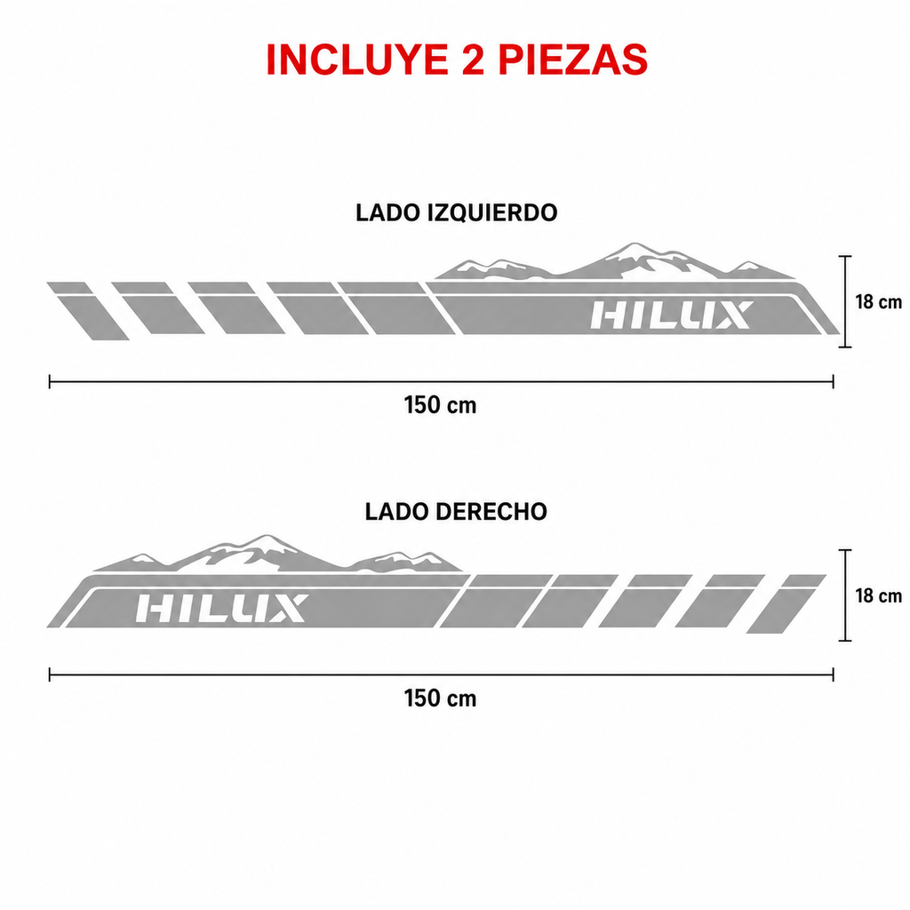 Kit Calcomanías Laterales Toyota Hilux Montañas 150x18 cm – 2 Piezas