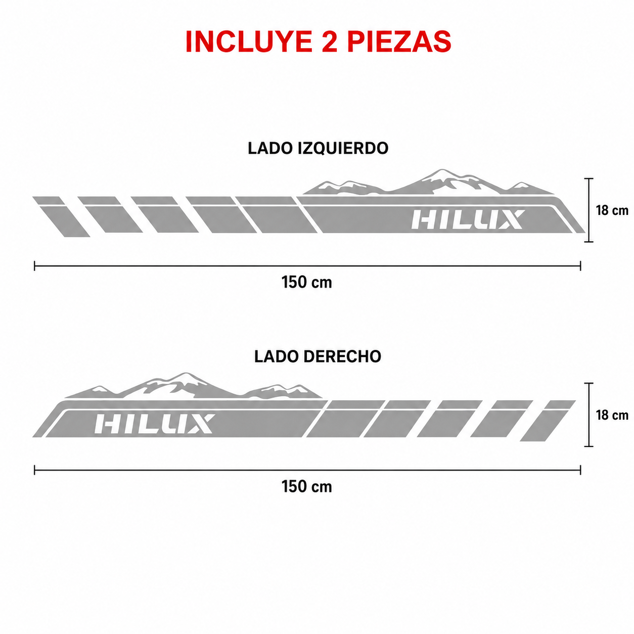 Kit Calcomanías Laterales Toyota Hilux Montañas 150x18 cm – 2 Piezas