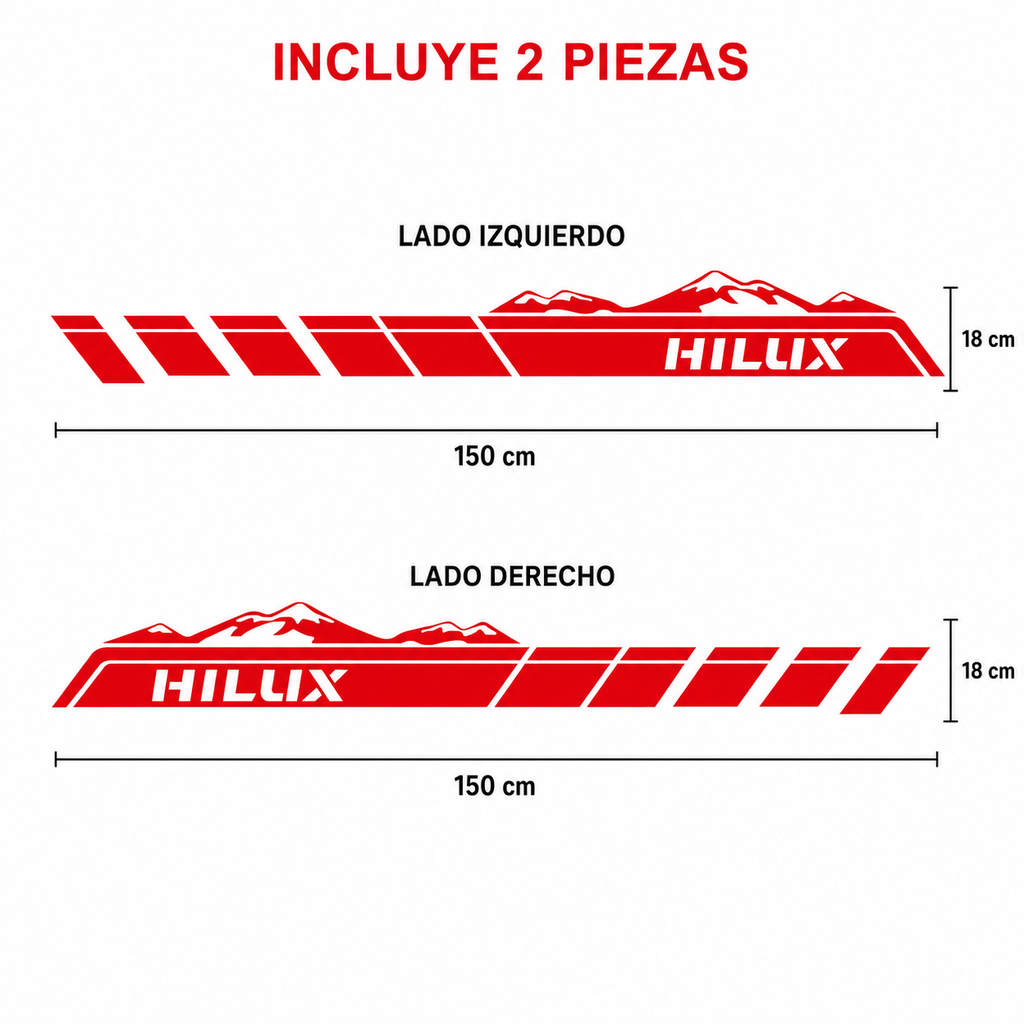 Kit Calcomanías Laterales Toyota Hilux Montañas 150x18 cm – 2 Piezas