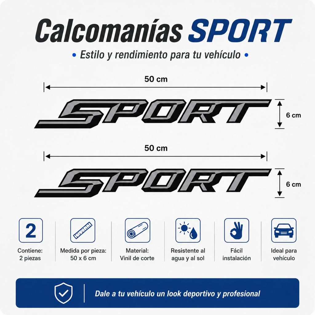 Par de Calcomanías SPORT para Auto 50 x 6 cm – Vinil de Corte
