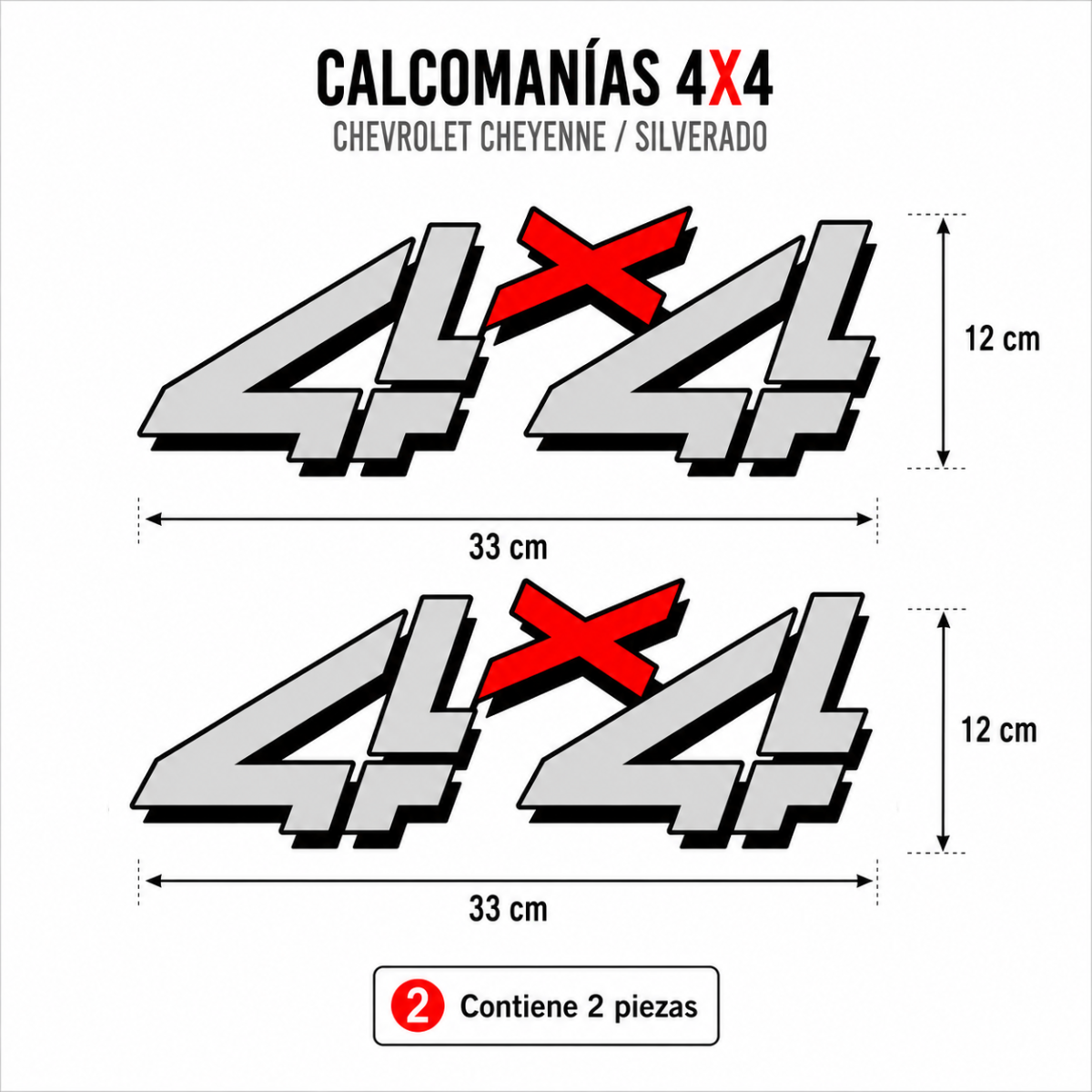 Calcomanías 4x4 para Chevrolet Cheyenne Silverado – Par 33x12 cm