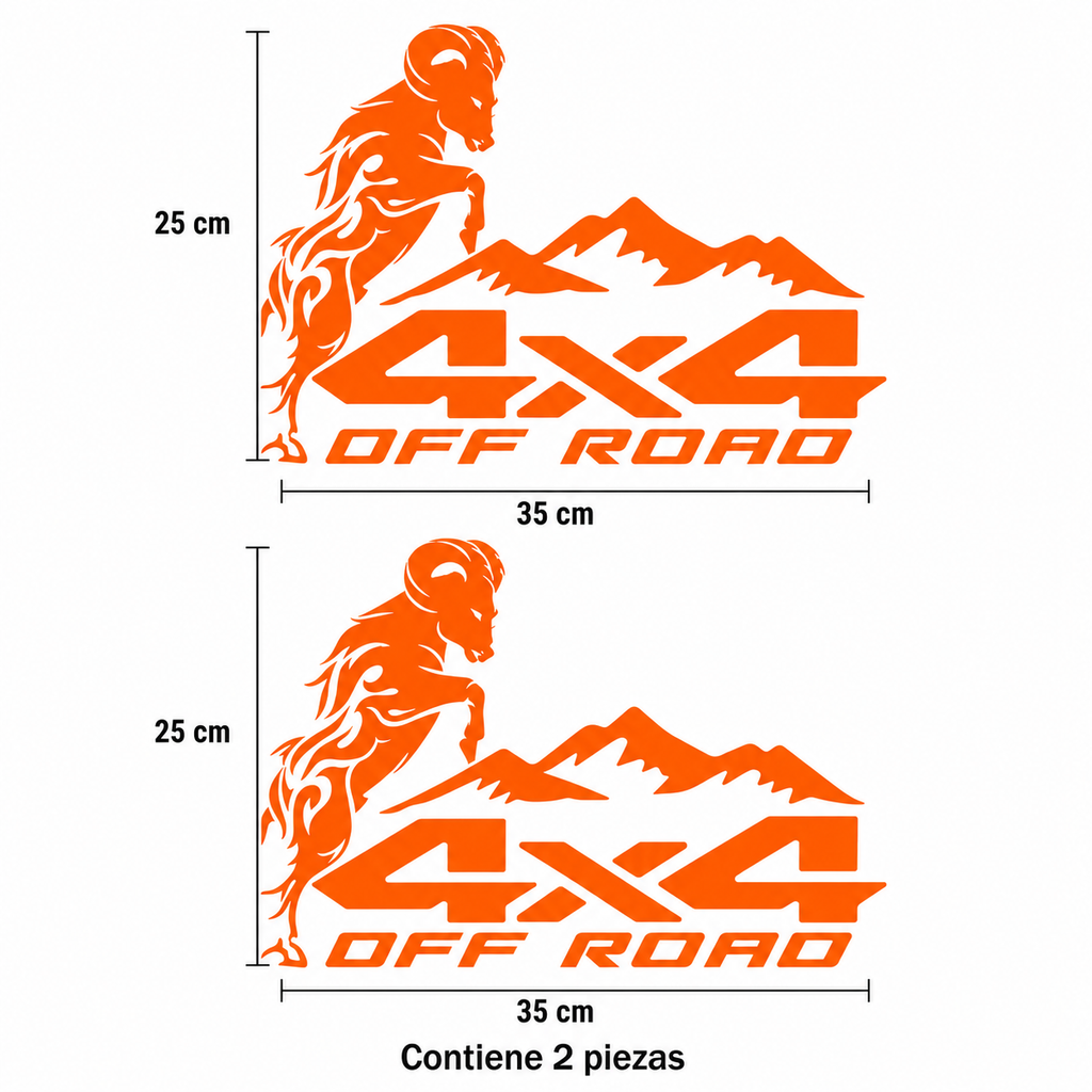 Calcomanías 4X4 OFF ROAD con Carnero y Montañas 35x25 cm – Kit 2 Piezas