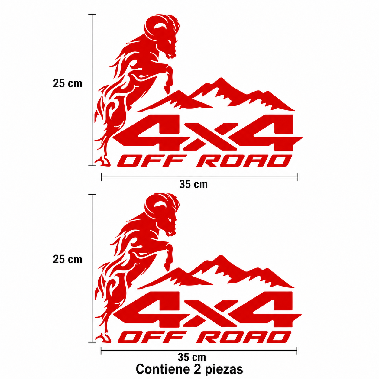 Calcomanías 4X4 OFF ROAD con Carnero y Montañas 35x25 cm – Kit 2 Piezas