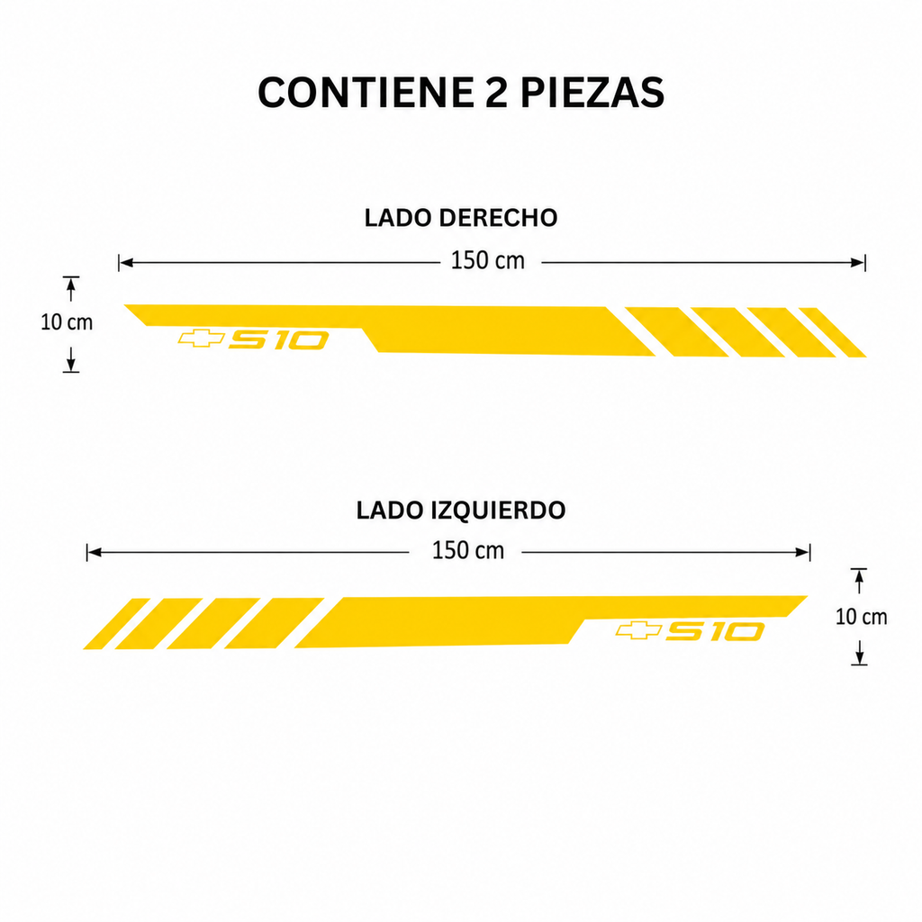 Calcomanías Laterales Chevrolet S10 150x10 cm – Kit 2 Piezas