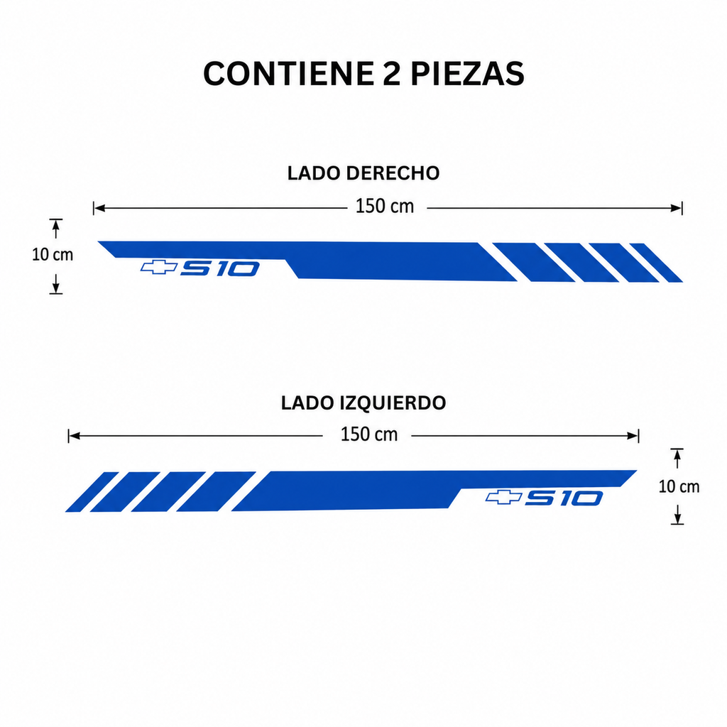 Calcomanías Laterales Chevrolet S10 150x10 cm – Kit 2 Piezas