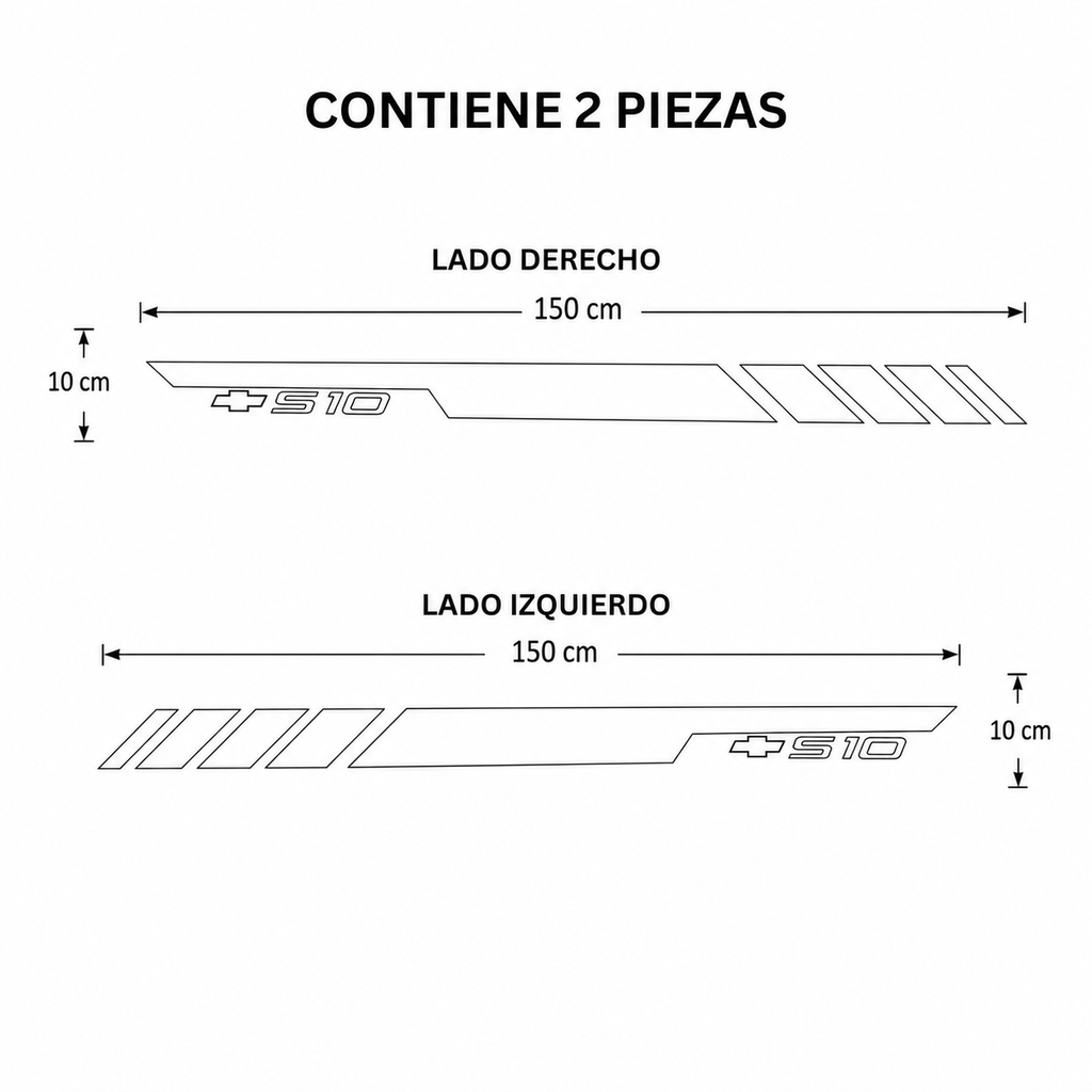 Calcomanías Laterales Chevrolet S10 150x10 cm – Kit 2 Piezas
