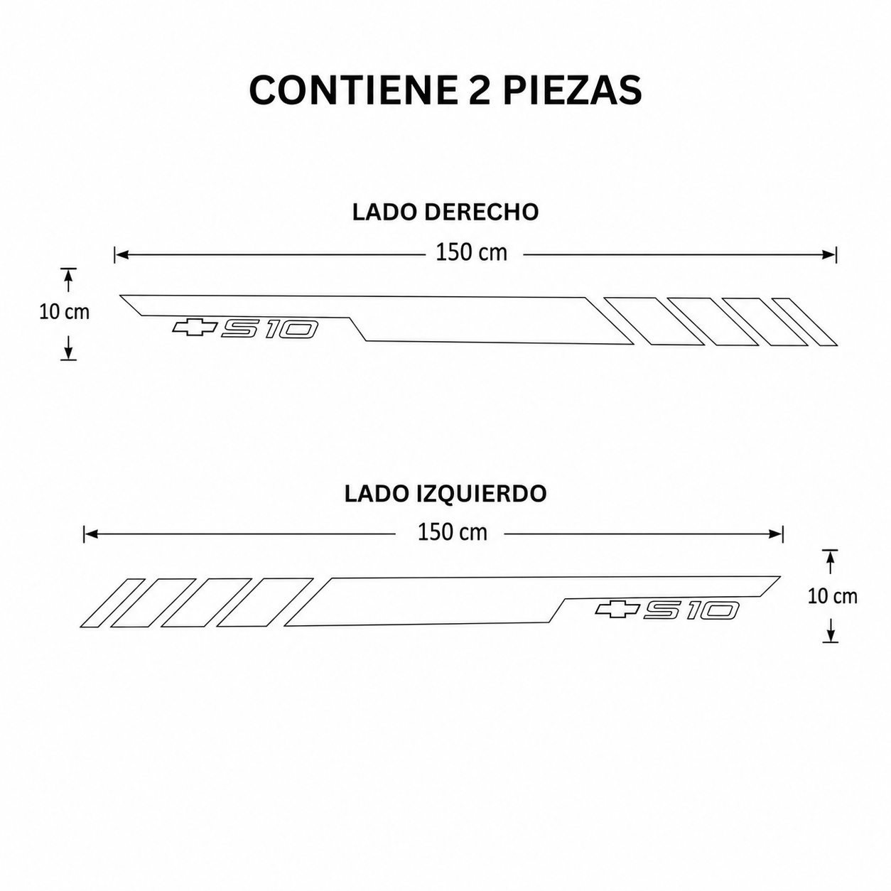 Calcomanías Laterales Chevrolet S10 150x10 cm – Kit 2 Piezas