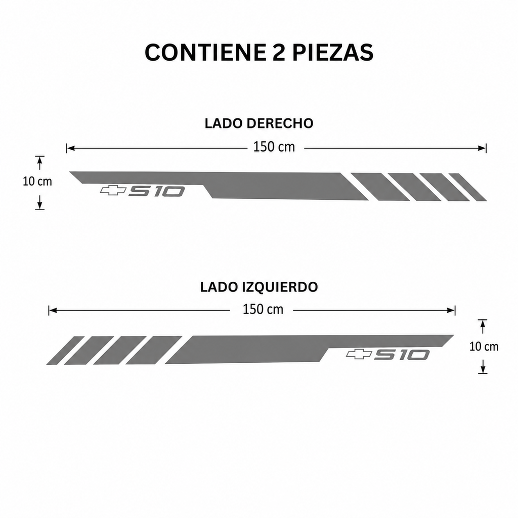 Calcomanías Laterales Chevrolet S10 150x10 cm – Kit 2 Piezas