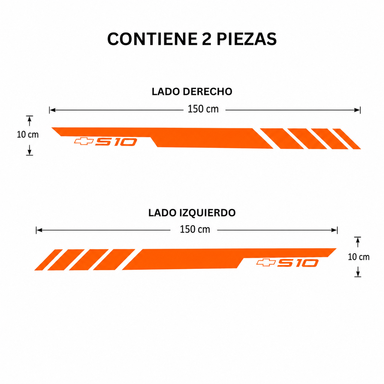 Calcomanías Laterales Chevrolet S10 150x10 cm – Kit 2 Piezas