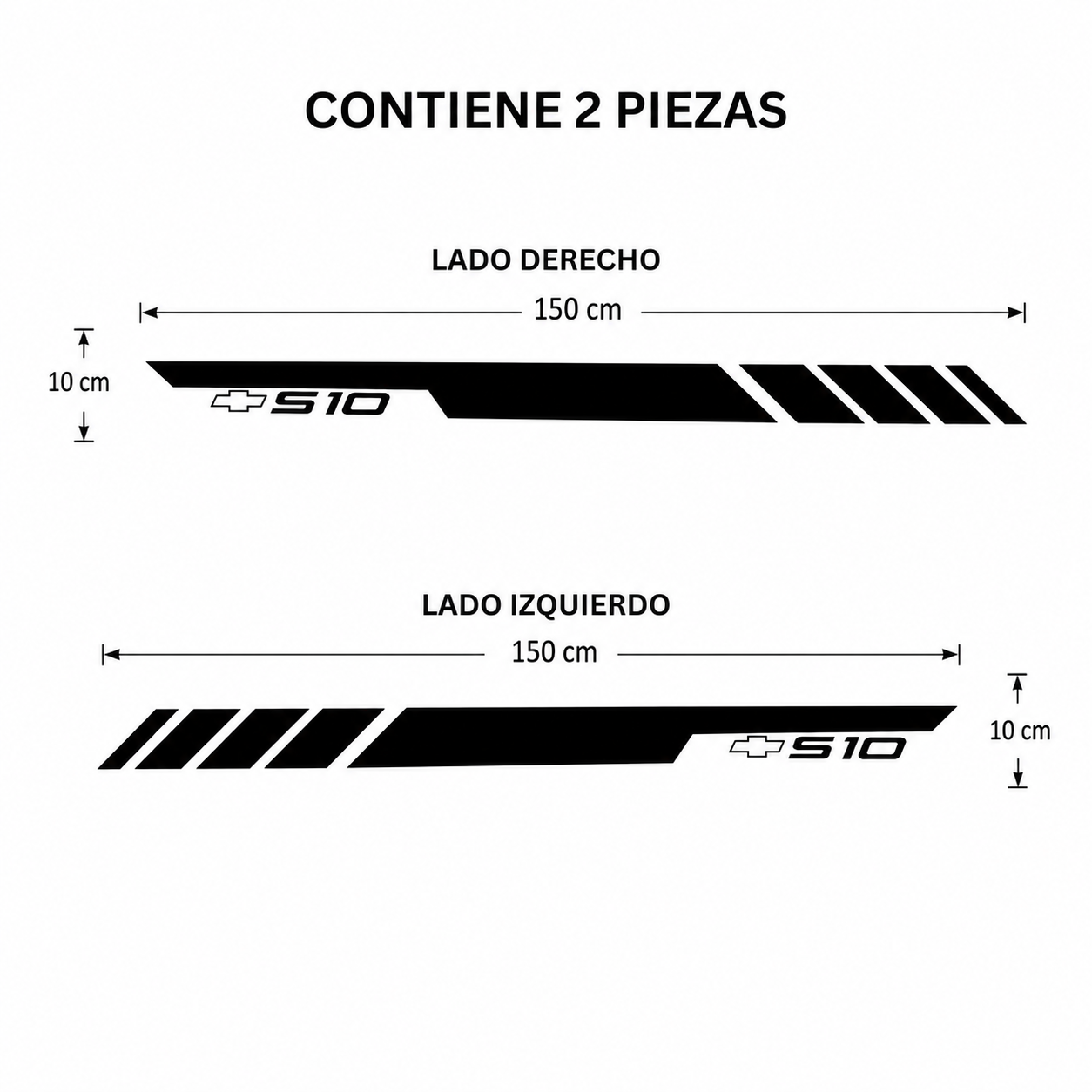 Calcomanías Laterales Chevrolet S10 150x10 cm – Kit 2 Piezas