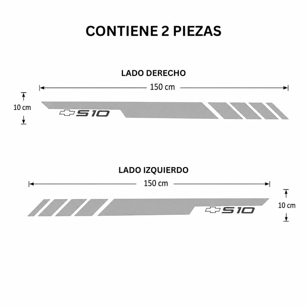 Calcomanías Laterales Chevrolet S10 150x10 cm – Kit 2 Piezas