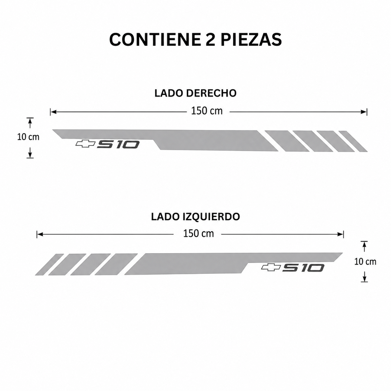 Calcomanías Laterales Chevrolet S10 150x10 cm – Kit 2 Piezas
