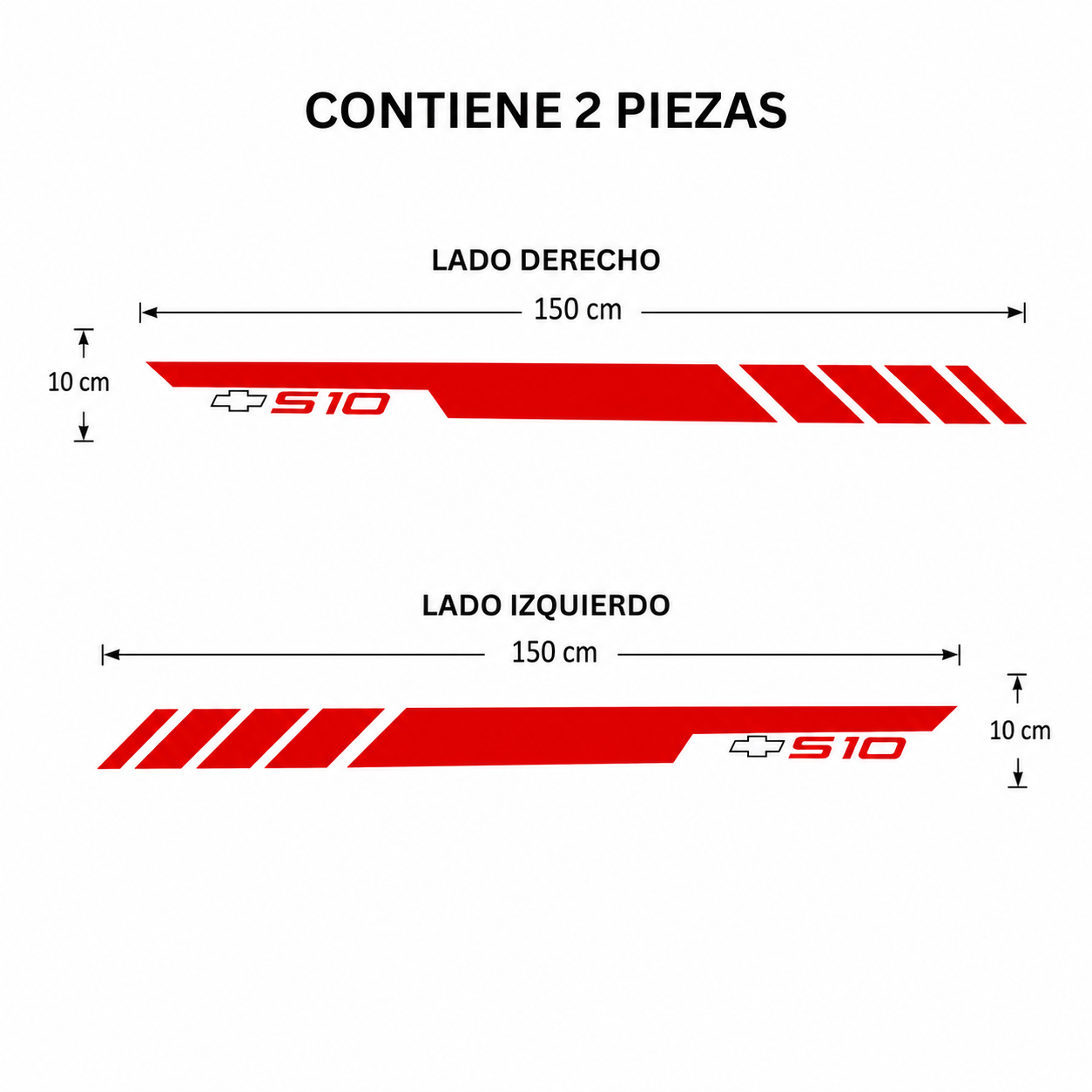 Calcomanías Laterales Chevrolet S10 150x10 cm – Kit 2 Piezas