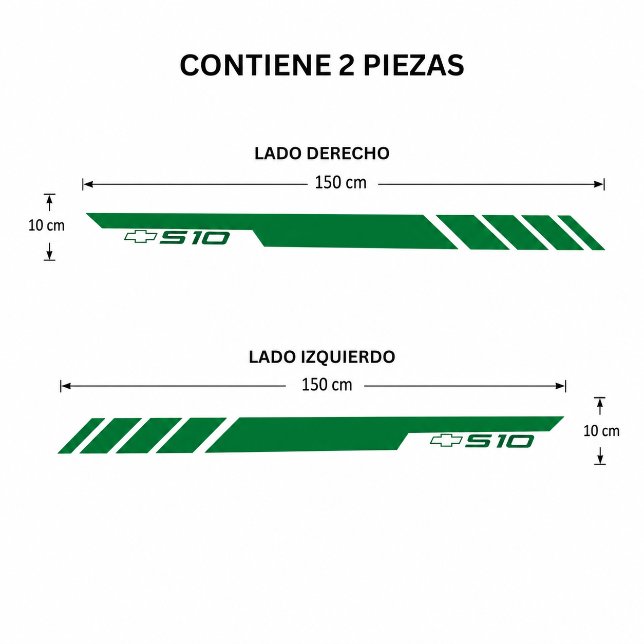 Calcomanías Laterales Chevrolet S10 150x10 cm – Kit 2 Piezas