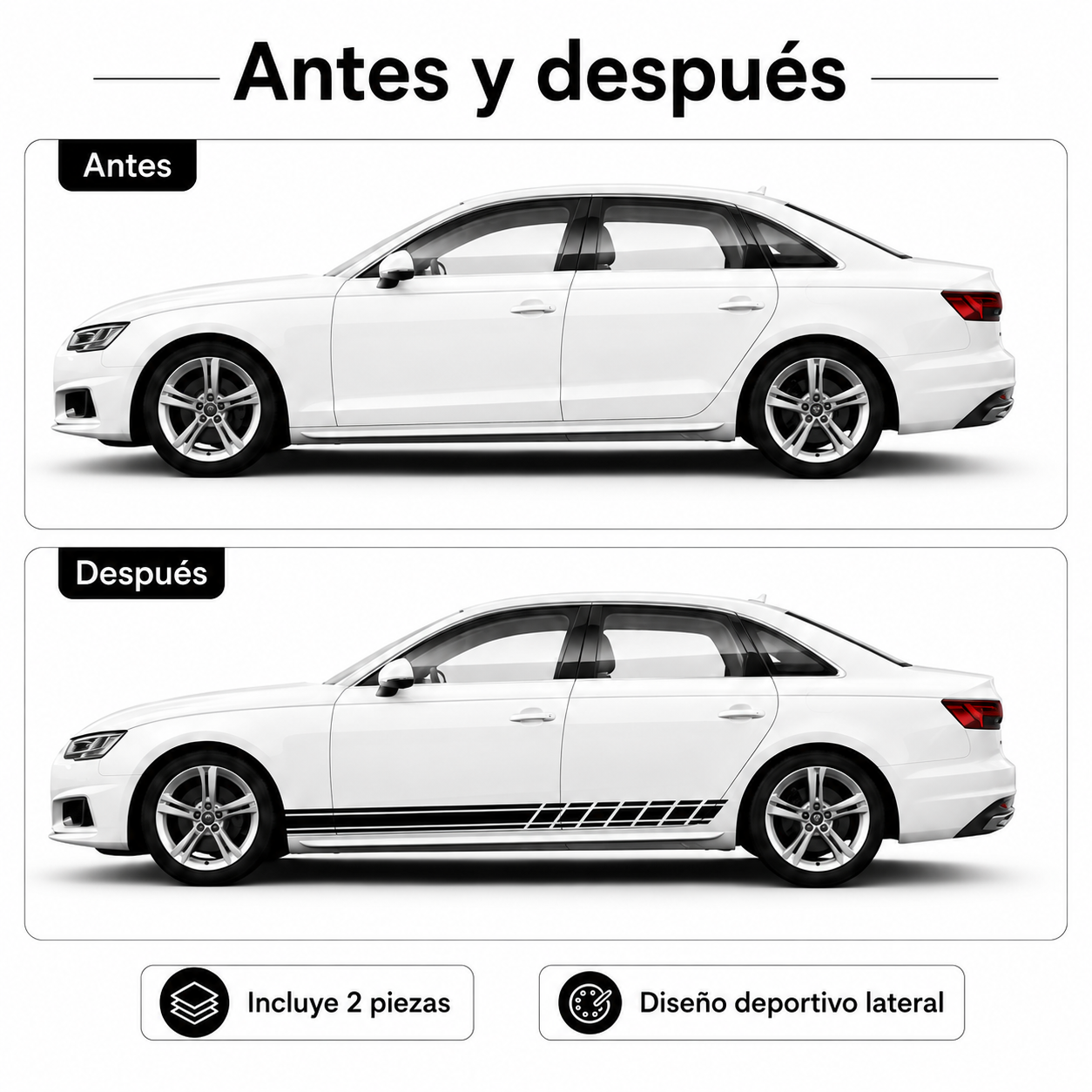 Par de Calcomanías Laterales Deportivas para Auto – 190 x 11.5 cm