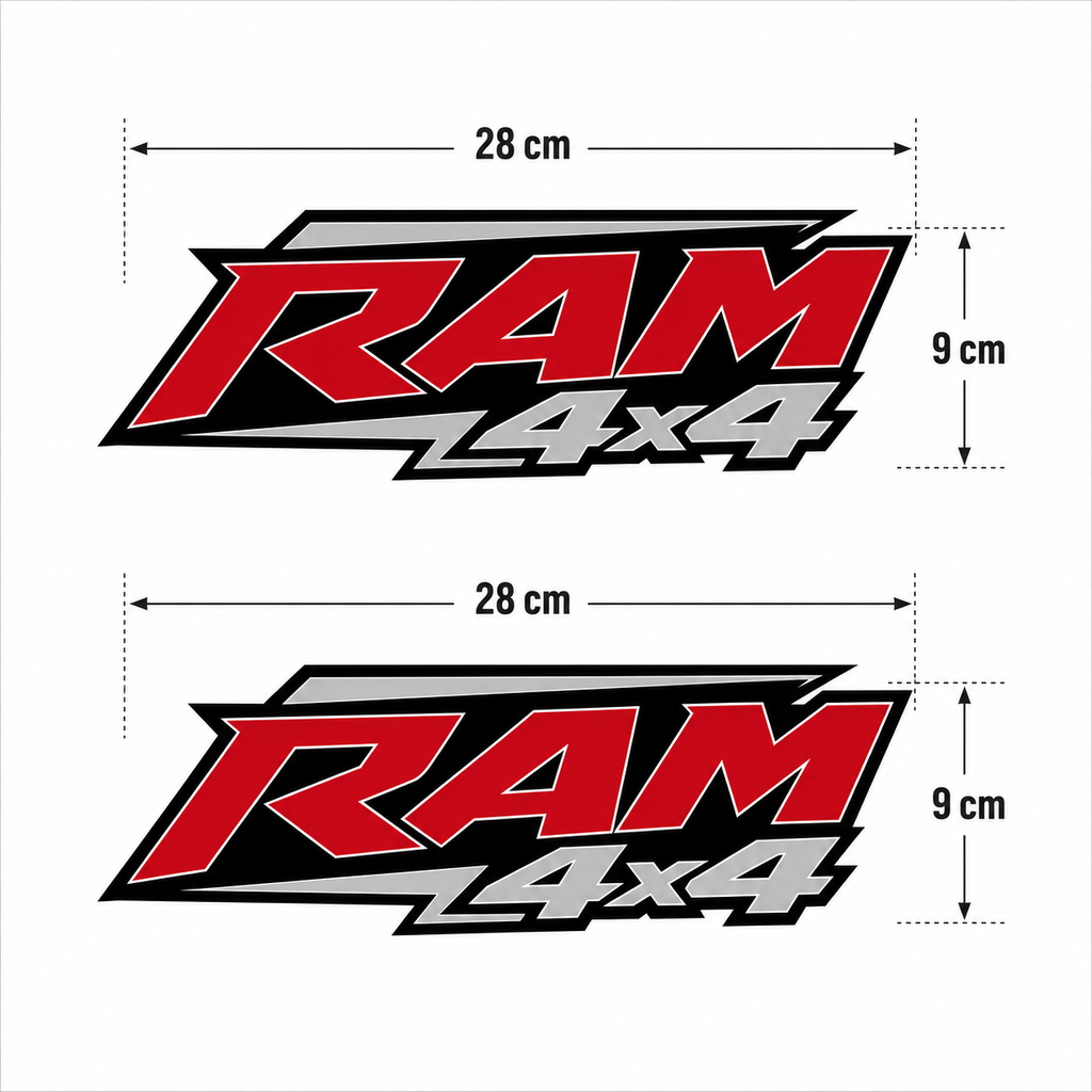 Par de Calcomanías RAM 4x4 – 28 x 9 cm | Diseño Off Road para Camioneta